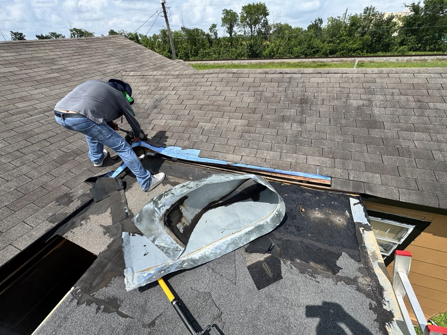 Roof repair in progress