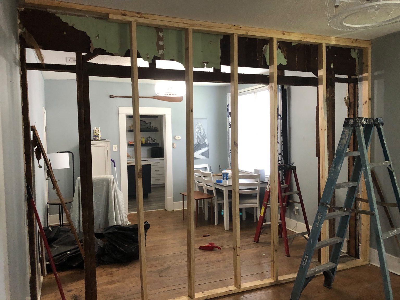 Wall removal and framing before repair